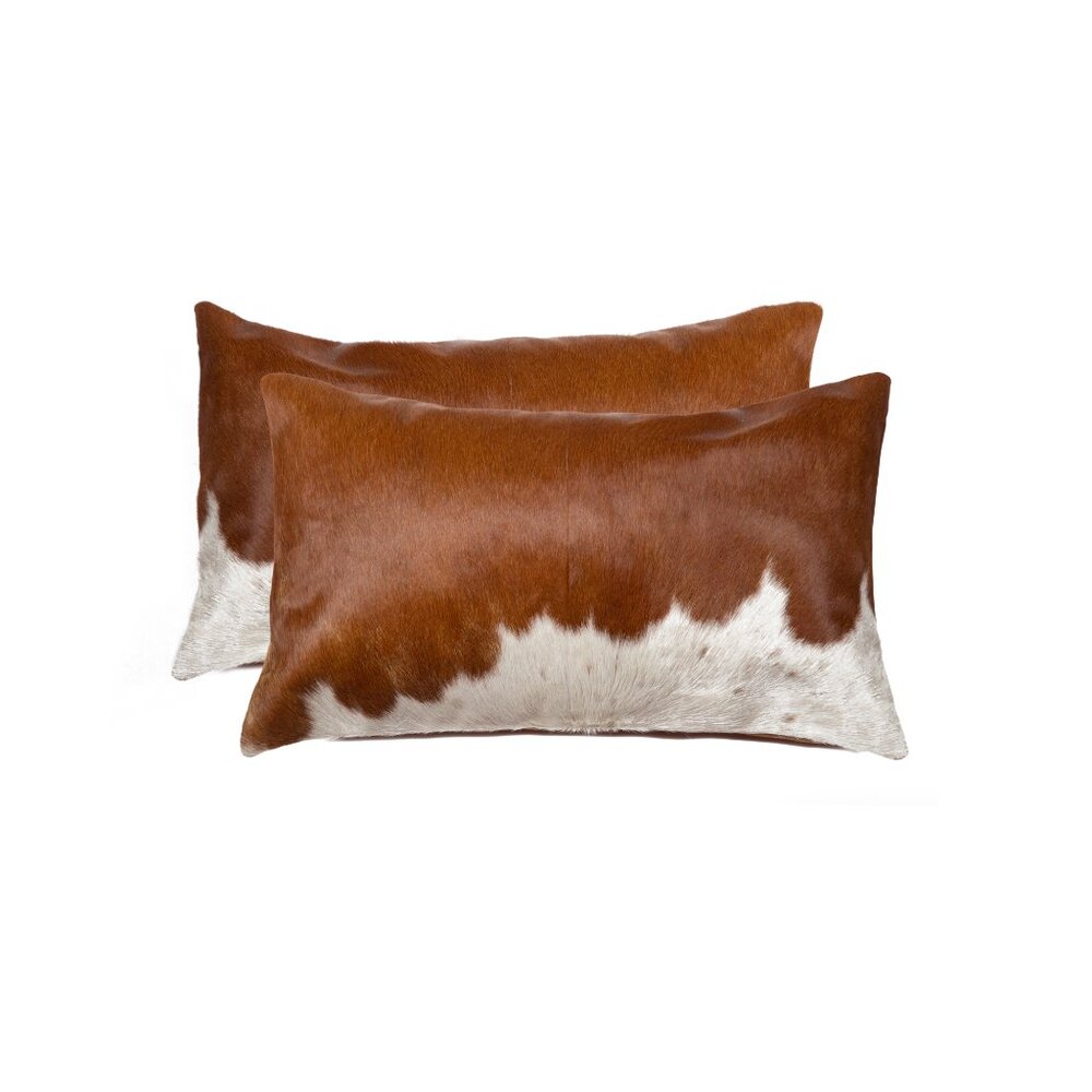 Natural Home Decor Torino Kobe Cowhide Pillow | 2-Piece | Brown & white | 12"x20
